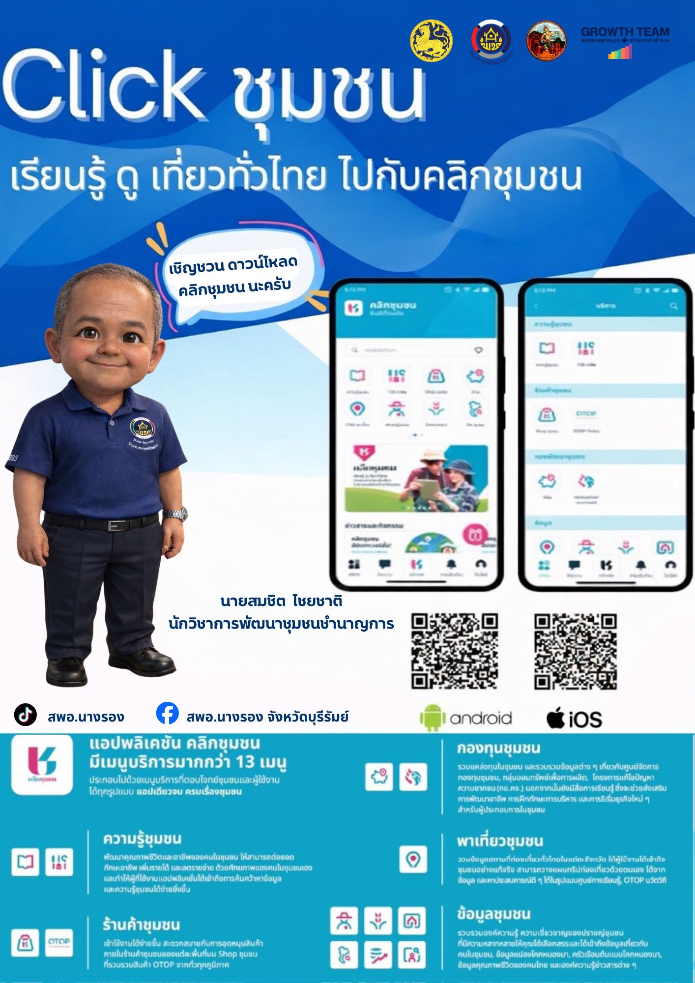 CDD Nangrong : NR 7 Plus GROWTH TEAM  พช.นางรอง - "ขับเคลื่อนการประชาสัมพันธ์ แพลตฟอร์มบริการ "Click ชุมชน"